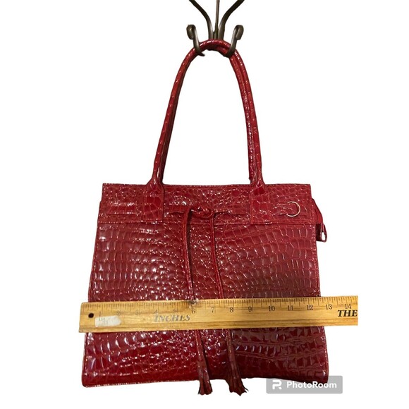 Elizabeth Arden Embossed Alligator Glossy Tassels Large Red Tote Bag Handbag - Picture 7 of 16